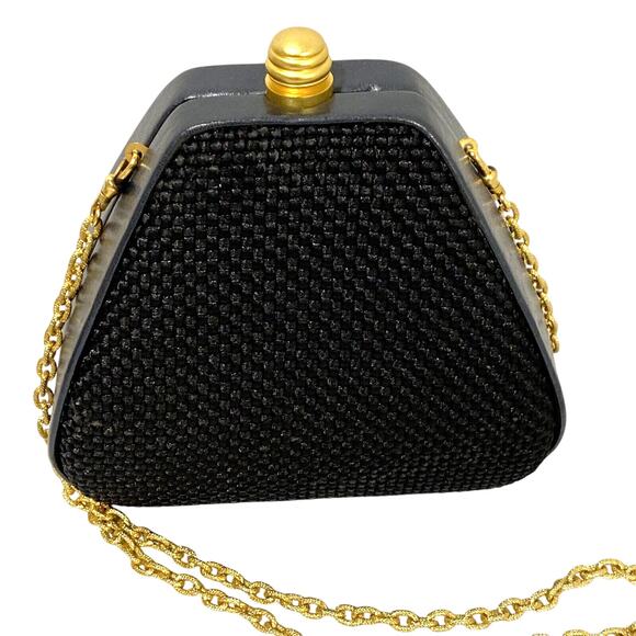 Inge Christopher Box Style Bag Black Woven Leather Convertible Clutch Purse - Picture 5 of 12